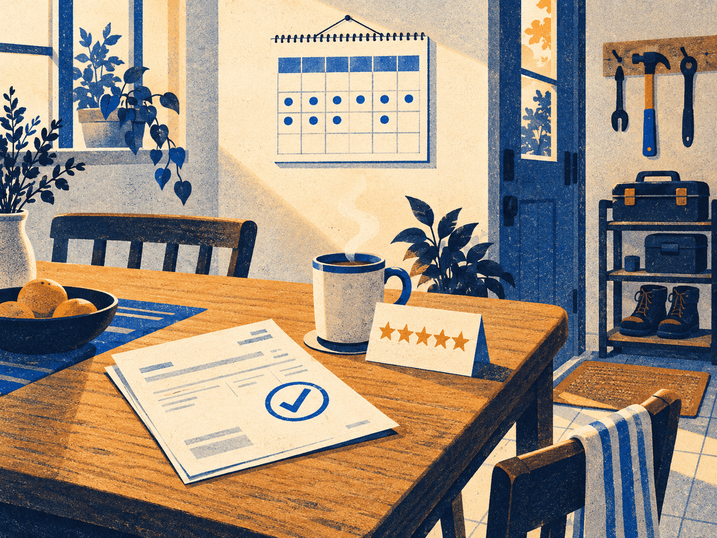 End of day: a paid invoice, a full calendar and a five-star review on the kitchen table